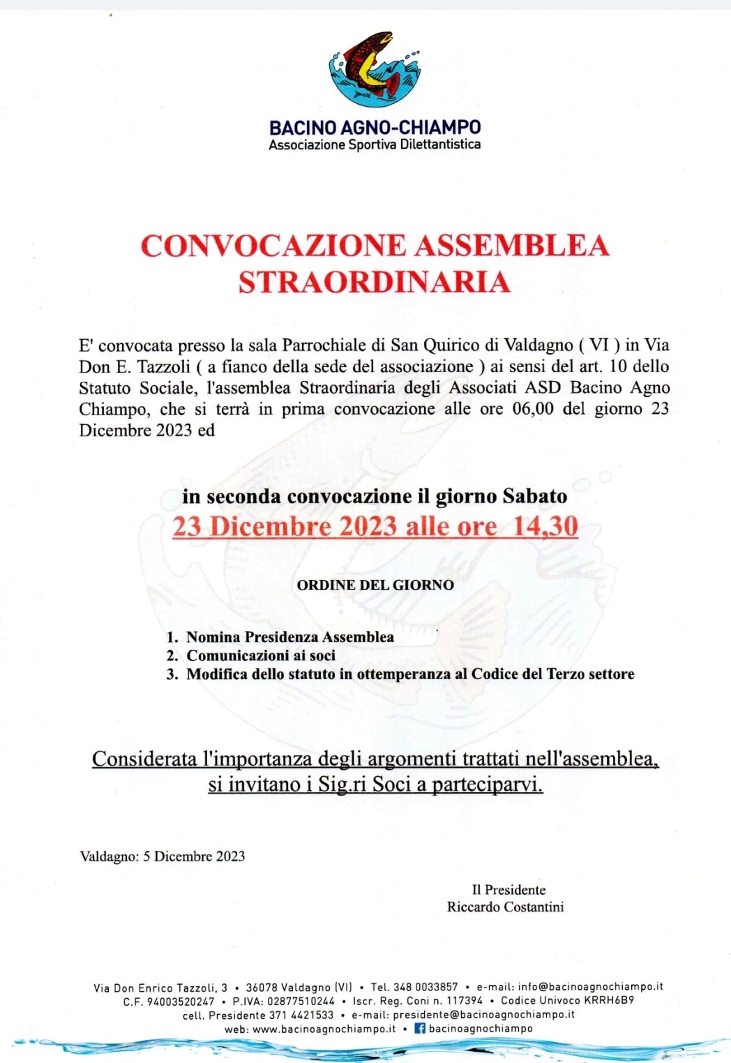 Assemblea Straordinaria del 23.12.2023 Bacino Agno Chiampo